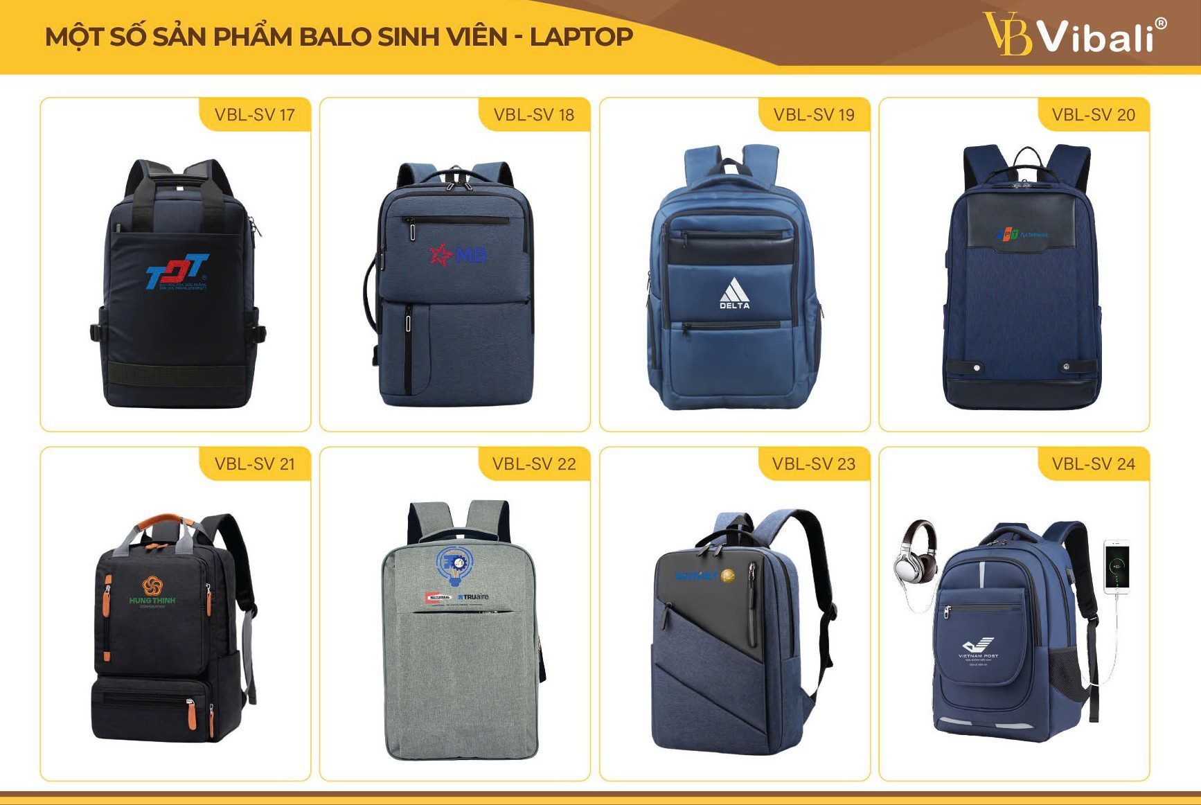 Vibali xưởng sản xuất balo in logo làm quà tặng doanh nghiệp đa dạng mẫu mã