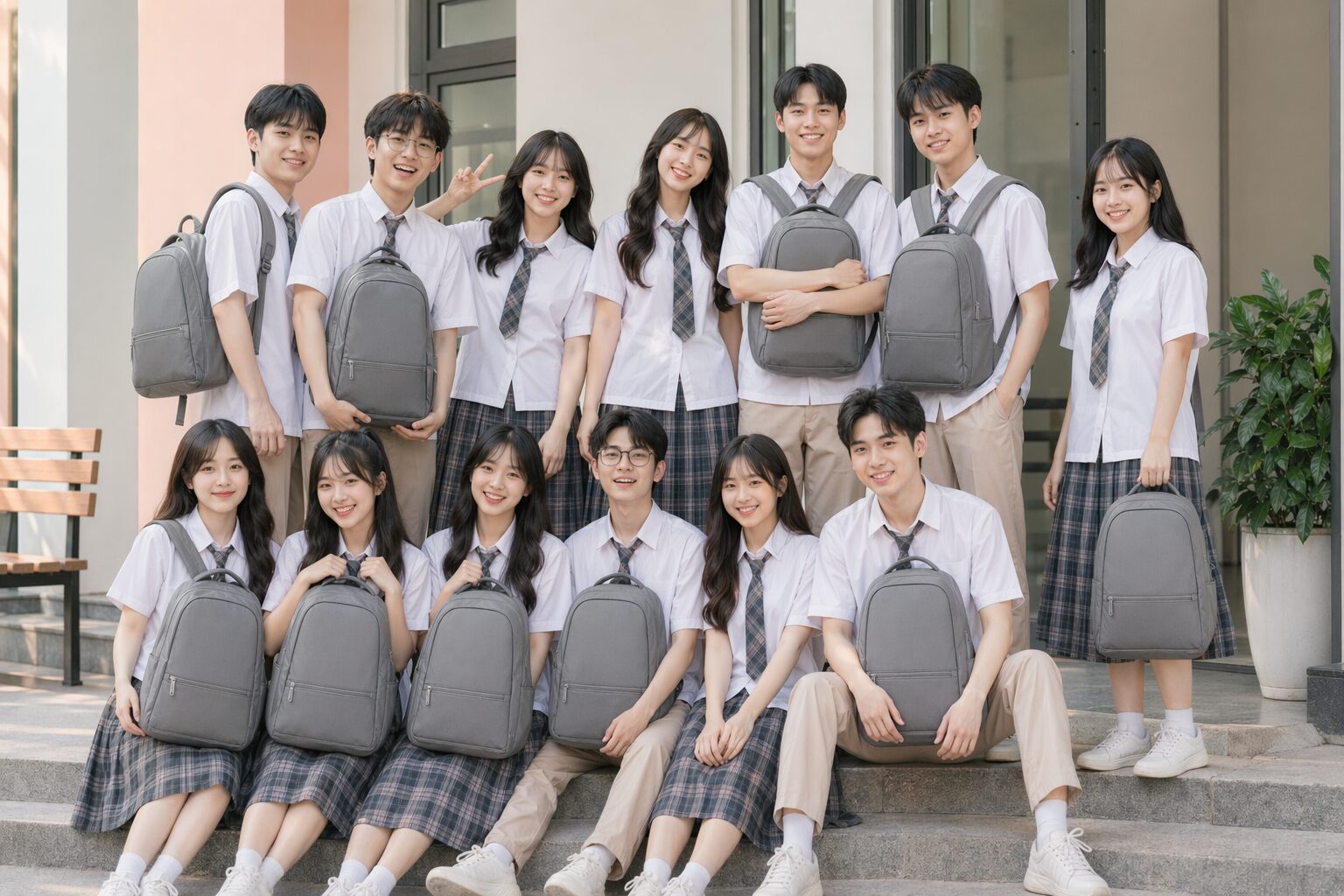 hoc sinh check in cung balo