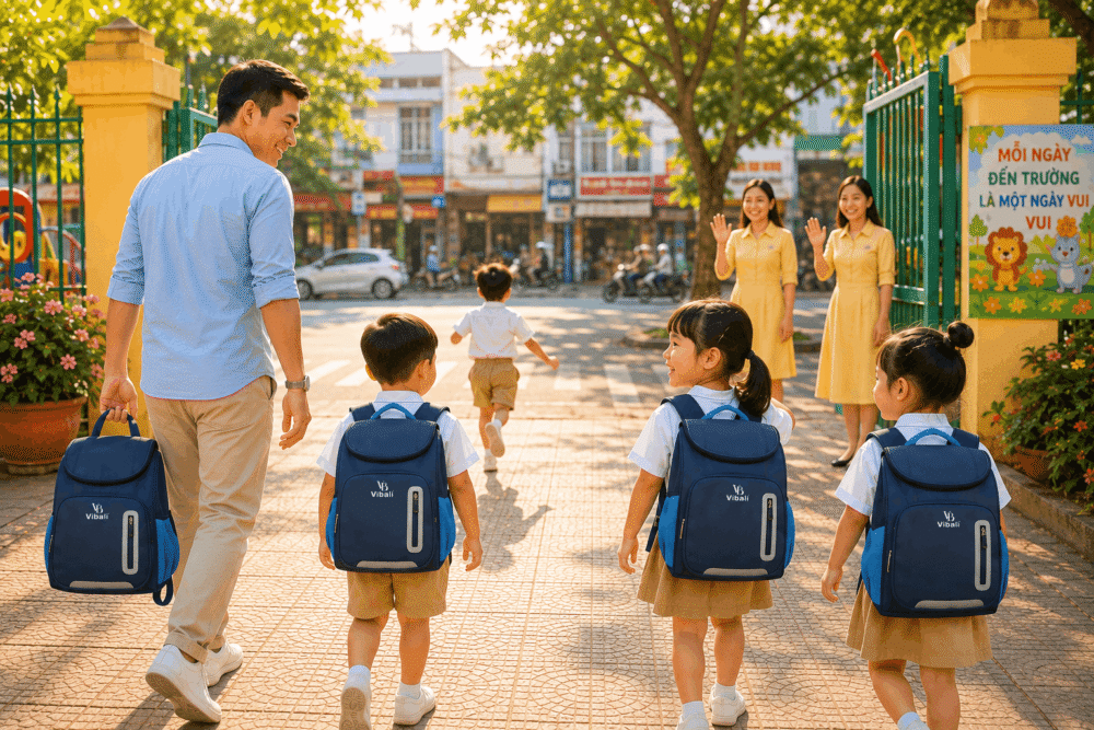 Xưởng may balo học sinh theo yêu cầu giá rẻ tại HCM BST mau balo chong gu cho hoc sinh tieu hoc duoc ua chuong