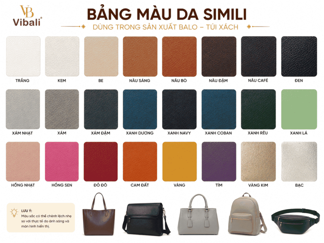 So sánh balo da PU và balo da Simili. Da giả PU có phải là da Simili không? Bảng màu da Simili được sử dụng trong sản xuất balo túi xách