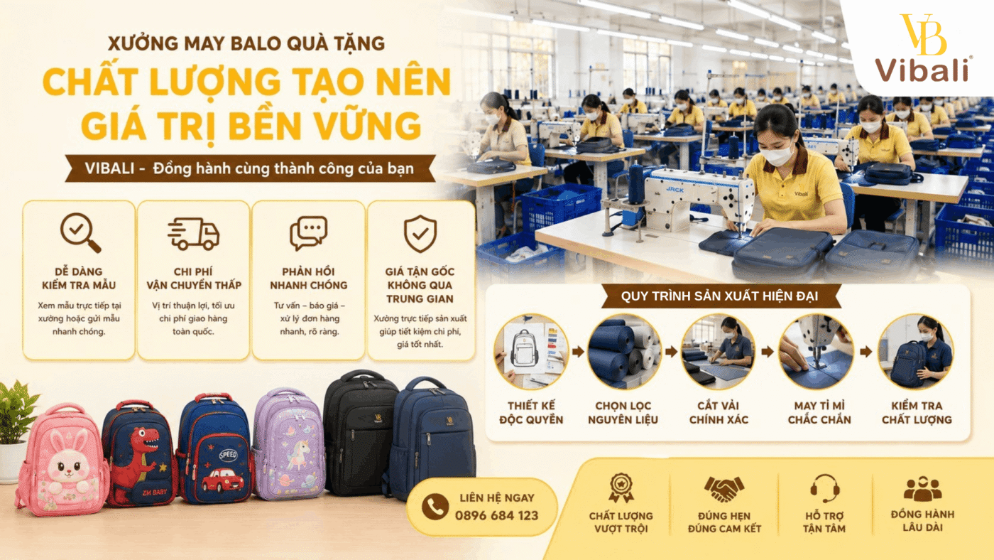 Xưởng may balo học sinh theo yêu cầu giá rẻ tại HCM Xưởng may balo quà tặng học sinh giá tận gốc HCM