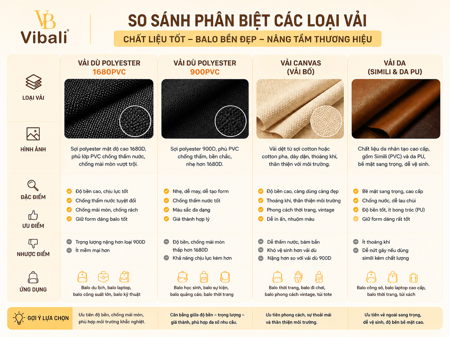 Top 3 xưởng sản xuất balo giá rẻ tại HCM so sánh Các loại vải dù polyester và vải canvas chuyên dụng để gia công balo túi xách