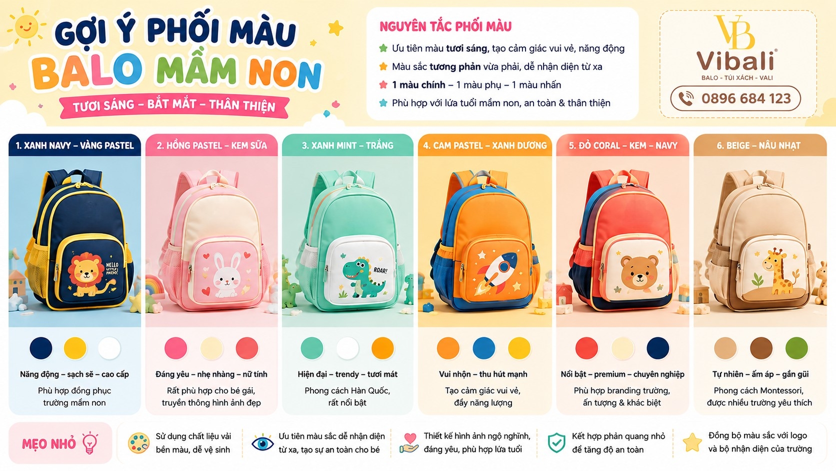 Gợi ý phối màu thiết kế balo mầm non theo yêu cầu màu sắc tươi sáng bắt mắt