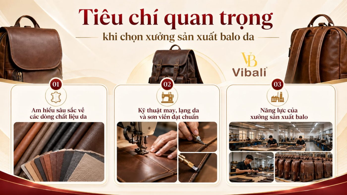Địa chỉ xưởng may balo da chất lượng và uy tín tại HCM Tiêu chí kỹ thuật đánh giá xưởng sản xuất balo da cao cấp