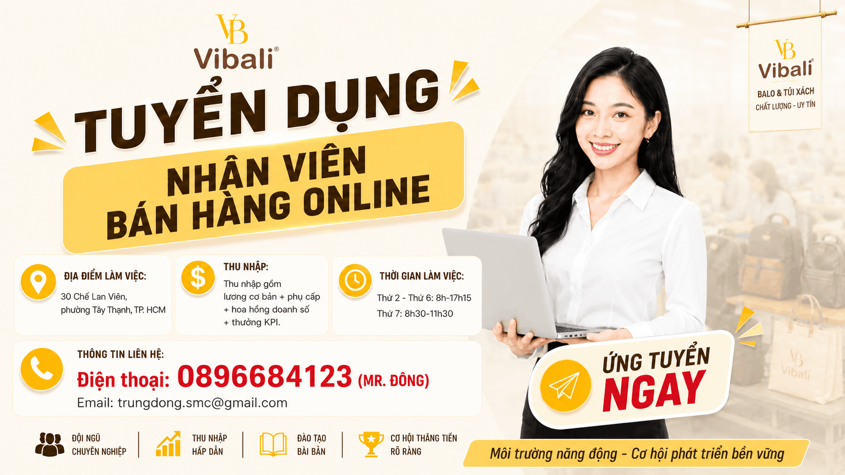 Vibali tuyển dụng Nhân viên kinh doanh Online (mảng balo – túi xách)