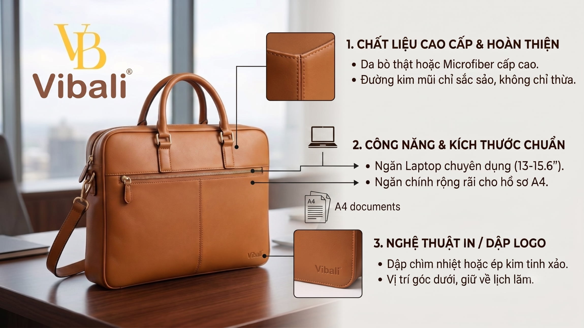 BST 6 mẫu cặp da cao cấp tặng lãnh đạo sang trọng và ý nghĩa Nhung tieu chi quan trong khi chon cap da in logo doanh nghiep