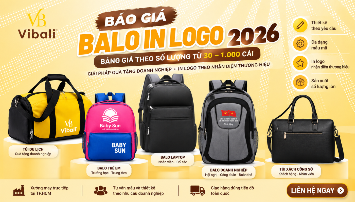 Báo giá balo in logo 2026 theo số lượng từ 30 đến 1.000 cái