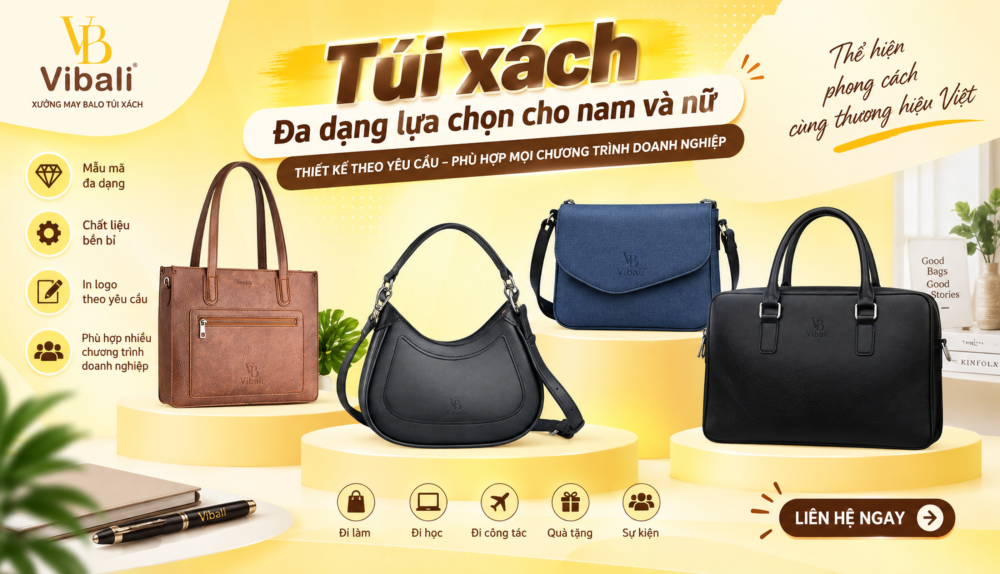 May balo túi xách theo yêu cầu – đa dạng thiết kế dành cho nam và nữ, phù hợp làm quà tặng doanh nghiệp.