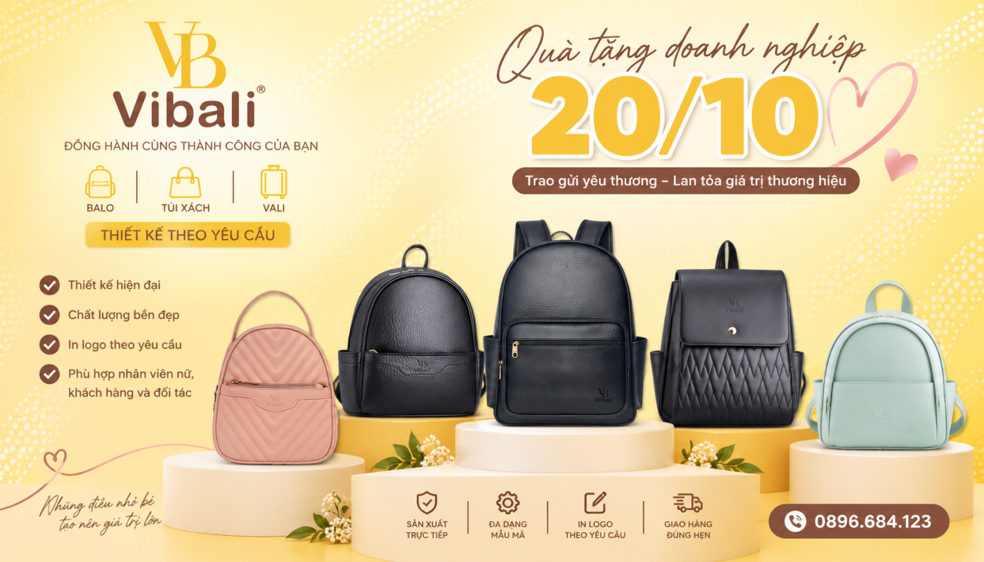 Quà Tặng Doanh Nghiệp 20/10 – Gợi Ý Balo In Logo Thiết Thực Mẫu balo túi xách làm quà tặng doanh nghiệp 20/10 tại Vibali